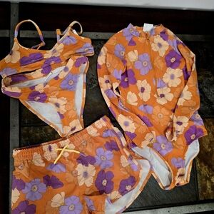 Zara Orange and Purple Floral Swimwear